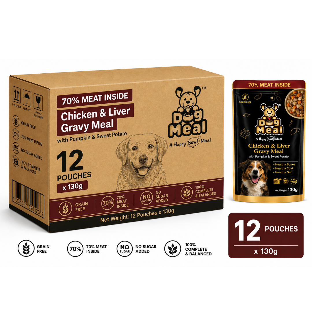 Dog Meal Chicken & Liver Pouches 130g x 12 | No Chunks | Real Meat | 70% Meat | Sweet Potato, Pumpkin, Beet Root, Carrots, Fish Oil, Eggs| Bone Broth