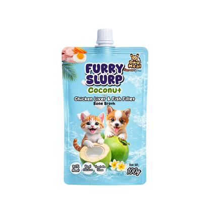 Dog Meal Furry Slurp Assorted Pack 12, Hydration with Nutrition Treat for Cats and Dogs, Real Chicken Bone Broth, Alphonso Mango, Coconut, Strawberry, Watermelon, 100g Each
