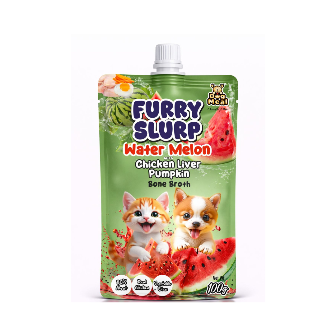 Dog Meal Furry Slurp Assorted Pack 12, Hydration with Nutrition Treat for Cats and Dogs, Real Chicken Bone Broth, Alphonso Mango, Coconut, Strawberry, Watermelon, 100g Each