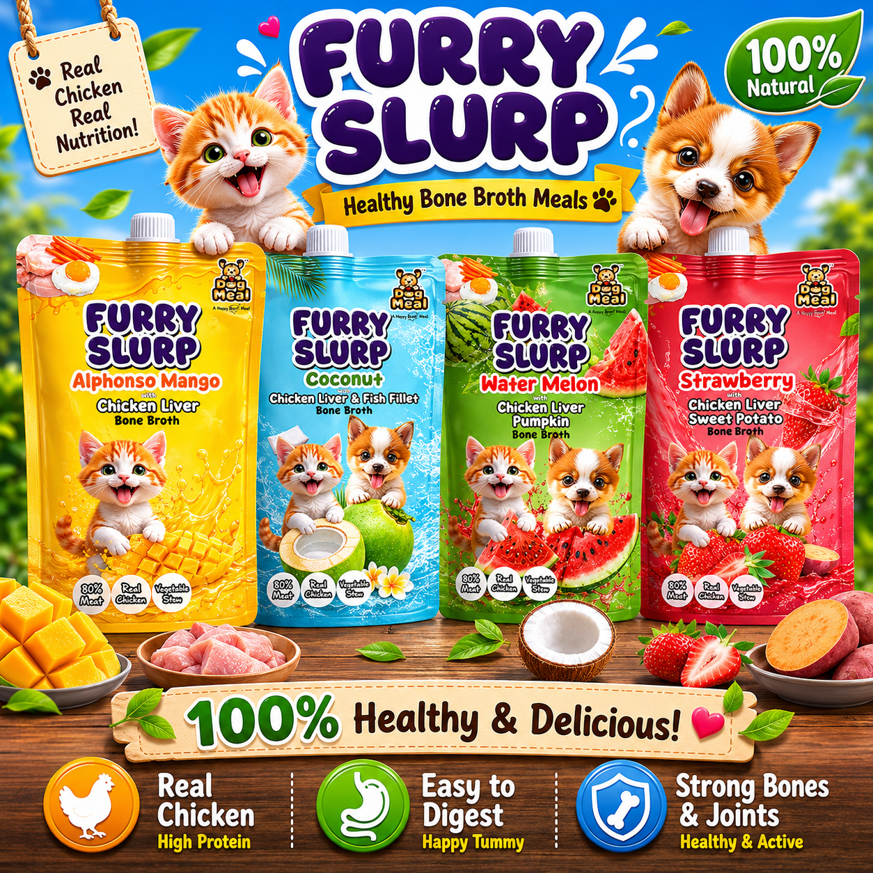 Furry Slurp Assorted Pack 6 | Hydration - Nutrition | Real Boost with Natural Flovours