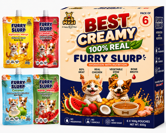 Dog Meal Best Creamy Furry Slurp for Cats with 80% Real Meat | Bone Broth for Pets | Healthy Pet Meal Topper | Dog Hydration Food | Cat Hydration Food | Assorted Pack of 6