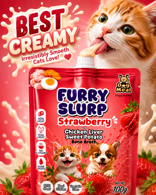Dog Meal Best Creamy Furry Slurp for Cats with 80% Real Meat | Bone Broth for Pets | Healthy Pet Meal Topper | Dog Hydration Food | Cat Hydration Food | Assorted Pack of 6