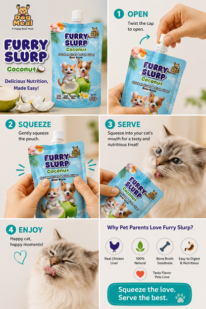 Creamy Furry Slurp for Cats with 80% Real Meat, Hydration with Nutrition Treat for Cats and Dogs, Real Chicken Bone Broth, Alphonso Mango, Coconut, Strawberry, Watermelon, 100g Each