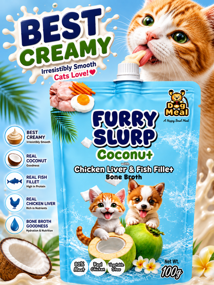 Creamy Furry Slurp for Cats with 80% Real Meat, Hydration with Nutrition Treat for Cats and Dogs, Real Chicken Bone Broth, Alphonso Mango, Coconut, Strawberry, Watermelon, 100g Each