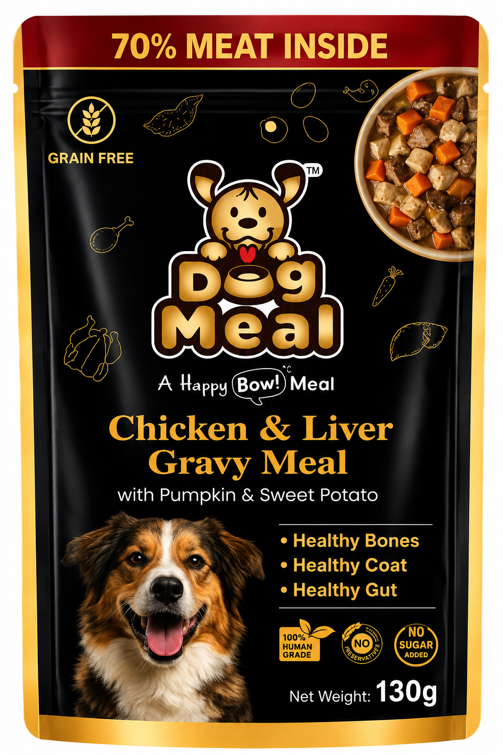 Dog Meal Chicken & Liver Pouches 130g x 12 | No Chunks | Real Meat | 70% Meat | Sweet Potato, Pumpkin, Beet Root, Carrots, Fish Oil, Eggs| Bone Broth