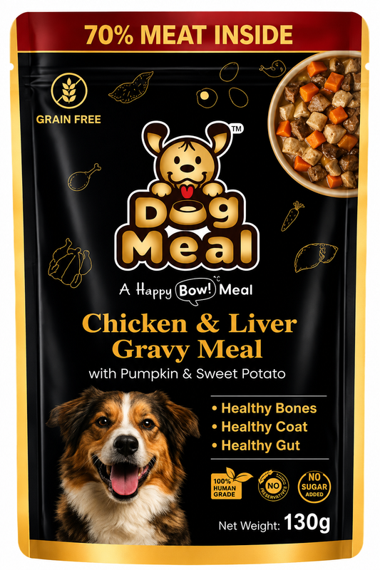 Dog Meal Chicken & Liver Pouches 130g x 12 | No Chunks | Real Meat | 70% Meat | Sweet Potato, Pumpkin, Beet Root, Carrots, Fish Oil, Eggs| Bone Broth