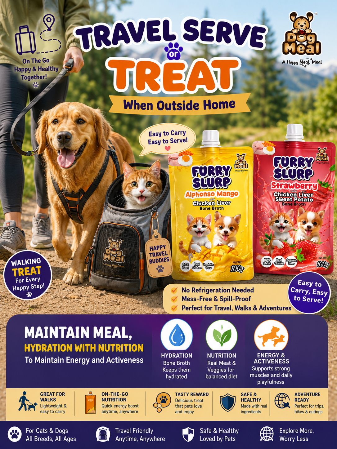 Creamy Furry Slurp for Cats with 80% Real Meat, Hydration with Nutrition Treat for Cats and Dogs, Real Chicken Bone Broth, Alphonso Mango, Coconut, Strawberry, Watermelon, 100g Each