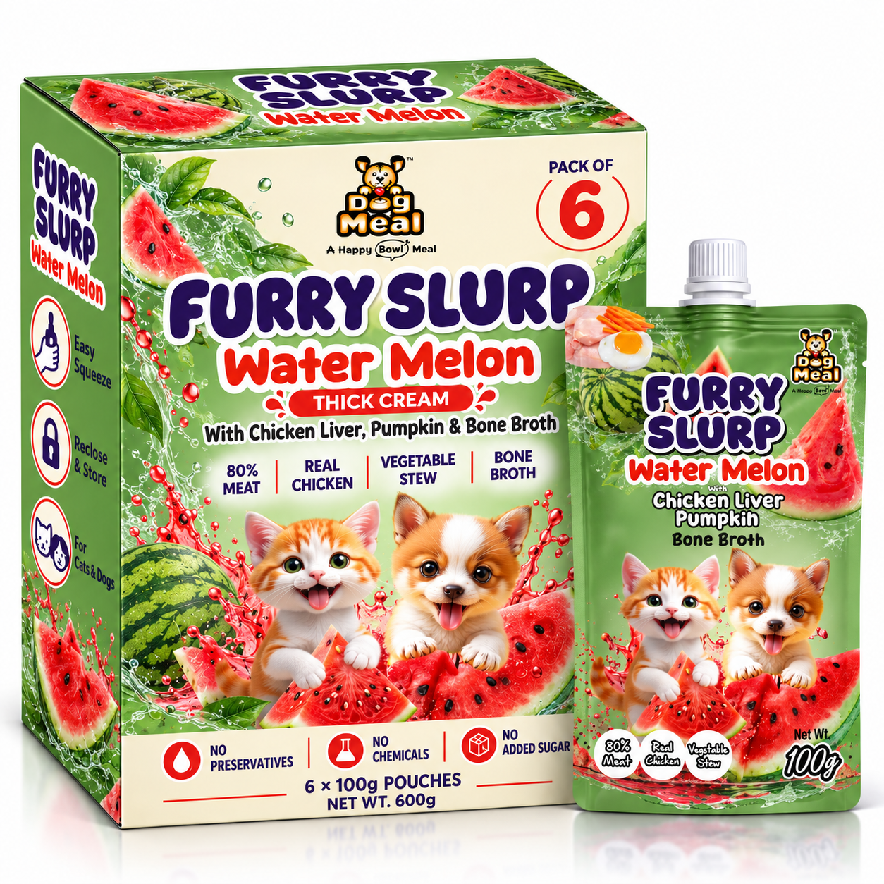 Creamy Furry Slurp Watermelon  with Chicken Liver & Pumpkin — Pack of 6