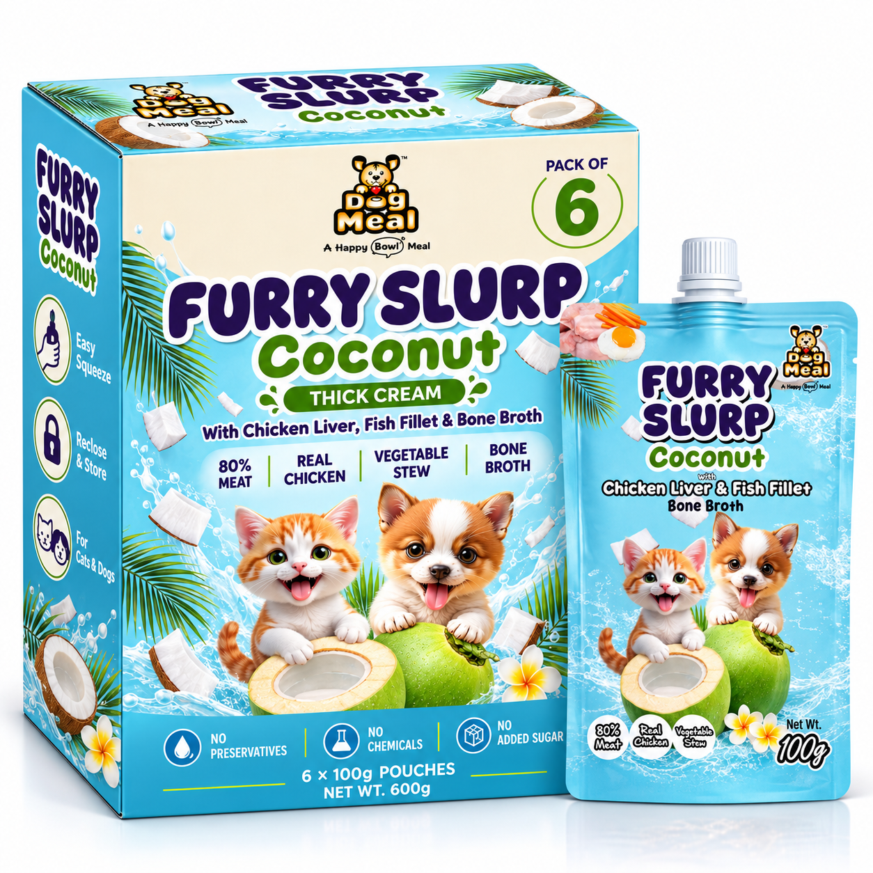 Creamy Furry Slurp Coconut with Chicken Liver & Fish Fillet— Pack of 6